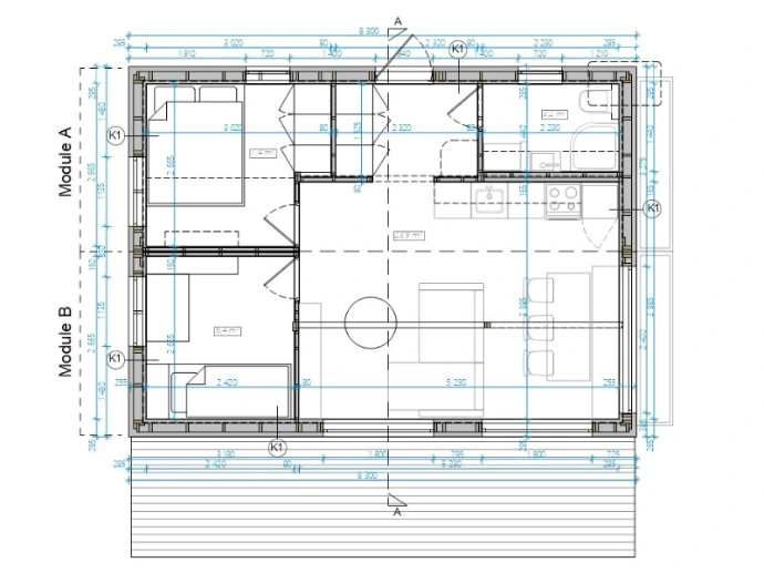 plattegrond tiny house evergreen