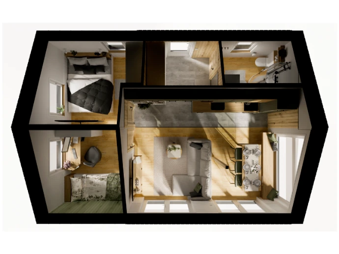 3d plattegrond tiny house evergreen